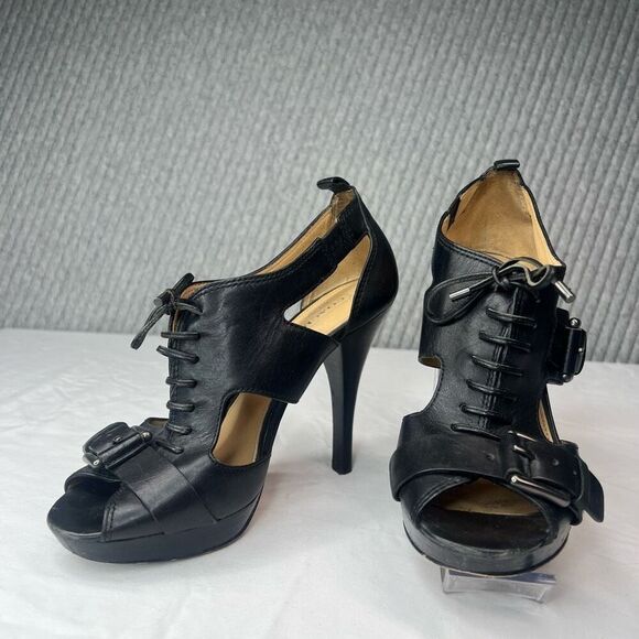 Coach Heels Leather Sofia Sandals Black Buckles Lace Up Sexy Size 7 - Picture 1 of 7